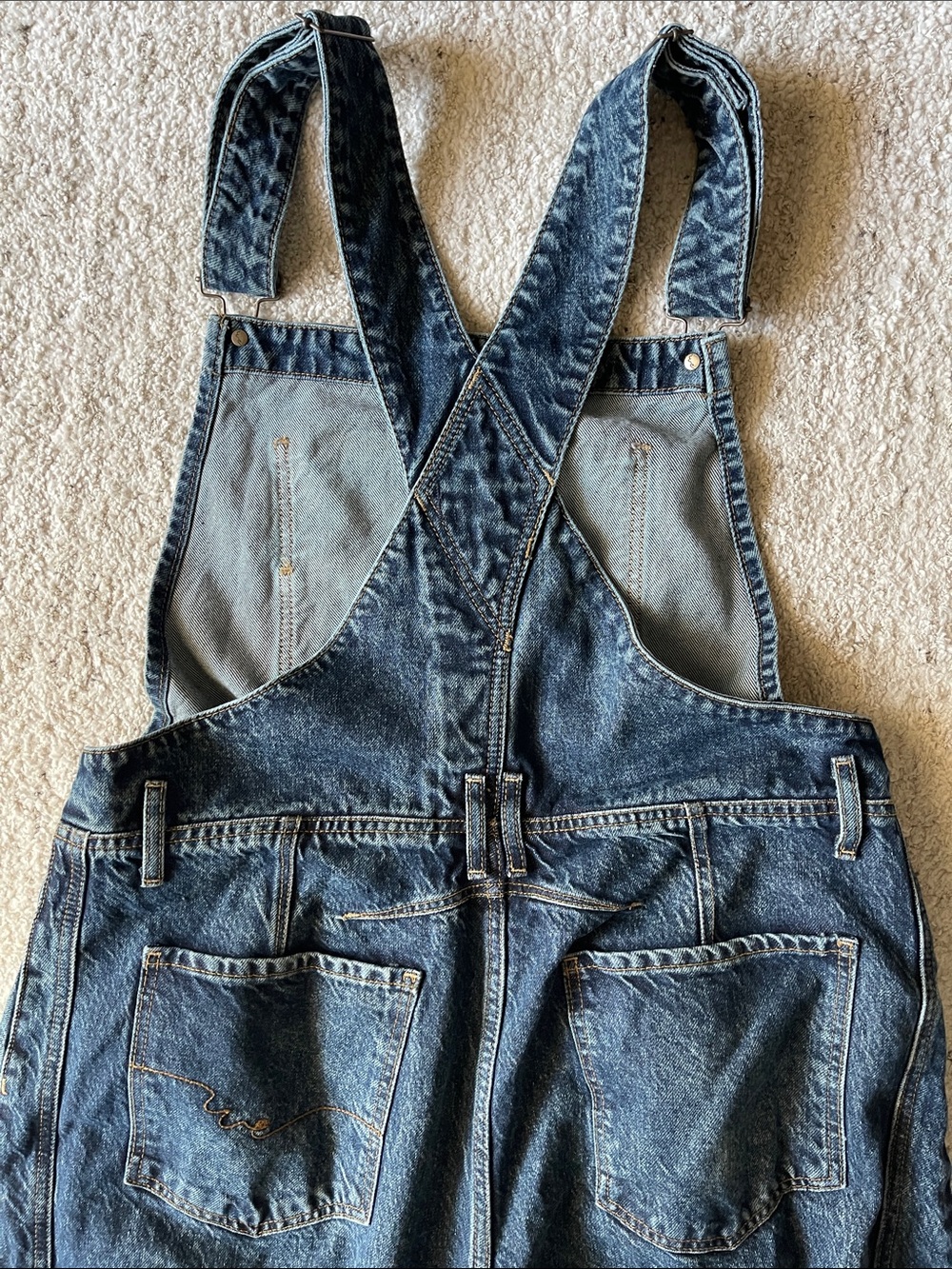 Free People Good Luck Barrel Denim Overalls Dark Wash Deep End - Picture 9 of 9